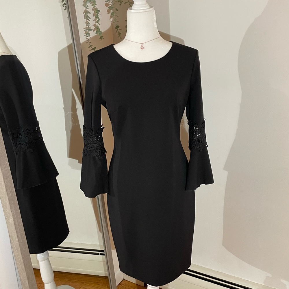 EUC Tommy Hilfiger 3/4 Lace Sleeve Black Dress Size 4